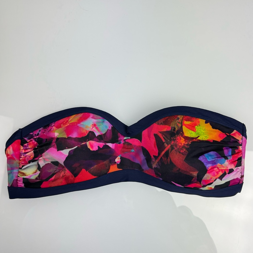 Athleta Swim Top Halter Strapless Bandeau‎ Floral Printed Red Mystique Navy Blue